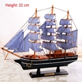 31cm Mediterranean wooden sailing ship model with blue striped sails on black base - 31cm Blue Sailboat M1213