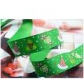Green Christmas grosgrain ribbon with holly and candy cane prints for DIY gift wrapping - 2.5cm Green Christmas Hat Candy Cane Ribbon (1 Yard)
