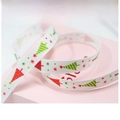 White Christmas grosgrain ribbon with red and green tree patterns for gift DIY packaging - 1cm White Christmas Tree Print Ribbon (1 Yard)