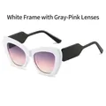 Cat eye sunglasses with white frame, black temples and grey-pink gradient lenses - White Frame Grey Pink Lens