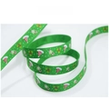Green Christmas grosgrain ribbon with festive prints for gift wrapping and DIY crafts - 1cm Green Christmas Hat Candy Cane Ribbon (1 Yard)
