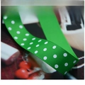 Green grosgrain ribbon with white polka dots for Christmas gift wrapping and DIY crafts - 2.2cm Green White Polka Dot Ribbon (1 Yard)