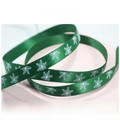 Green Christmas satin ribbon with white snowflake patterns for gift DIY decoration - 1cm Green Snowflake Satin Ribbon (1 Yard)