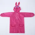 Pink cartoon rabbit hooded raincoat for kids featuring cute 3D ears and front pockets - Pink Rabbit
