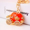 Portachiavi carrozza zucca arancione con cornice dorata e strass bianchi scintillanti - Rosso Arancio