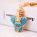 Golden heart perfume bottle keychain with blue rhinestones and Julius engraving - Individual Packaging / Blue