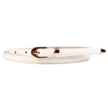 Elegant white skinny leather belt for women with a gold metal pin buckle and tip - White