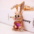 Porte-clés lapin doré brillant avec strass et perle mauve sur fond de livre décoratif - Violet
