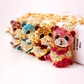Sparkling rhinestone panda keychain with gold crown and bamboo detail for women gift - Pink (Random Color)