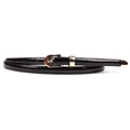 Women's minimalist skinny black patent leather belt with elegant golden buckle detail - Black
