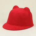 Kids red felt equestrian hat with cute cat ears and structured wool finish - Red