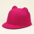 Sombrero de fieltro magenta para niños con orejas de gato y diseño de ala corta - Niños(52cm) / Rosa Rojo