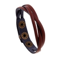 Bracciale multistrato in pelle intrecciata bordeaux con bottoni a pressione regolabili - Cuoio