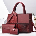 Set di tre borse bordeaux con trama a coccodrillo, borsa a mano e pochette - Rosso Vino