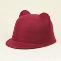Gorra vintage de fieltro de lana rojo oscuro para niños con lindas orejas de gato - Niños(52cm) / Burdeos