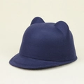 Navy blue children's felt hat with cute cat ears and short brim in equestrian style - Navy Blue