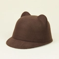 Dark brown felt equestrian hat featuring cute 3D cat ears and stiff rounded crown for kids - Coffee