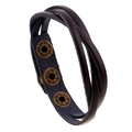 Bracciale intrecciato in pelle marrone scuro con bottoni a pressione regolabili vintage - Marrone Scuro