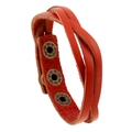 Braided leather bracelet in vibrant red color with adjustable bronze buckles - Orange Red
