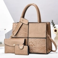 Set di 3 borse beige con motivo a coccodrillo e tracolla regolabile rimovibile - Cachi