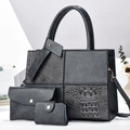 Conjunto de 3 bolsos negros con textura de cocodrilo y elegantes herrajes dorados - Gris