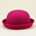 Magenta cashmere-style dome bowler hat with a curved brim for autumn and winter outfits - Rose Red