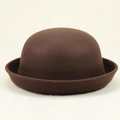 Deep brown wool felt bowler hat with round crown and narrow rolled brim for autumn - Coffee