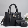 Set di 3 borse in pelle nera a righe con borsa a mano, pochette a busta e porta carte di credito - Nero