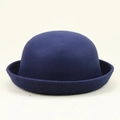 Classic dark blue wool felt bowler hat with a round crown and rolled brim for autumn and winter - Navy Blue