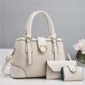 Set di 3 borse bianco avorio con trama plissettata e dettagli metallici dorati - Bianco Sporco