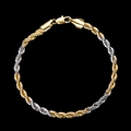 Zweifarbiges 18K vergoldetes und silbernes Kordelarmband mit sicherem Karabinerverschluss - Rechteckiger Verschluss 2.8mm 5.9g