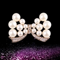 Elegant gold bow brooch with white pearls and sparkling rhinestones for women - xz4011 Ribbon Bow