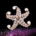 Starfish brooch with gold finish, white rhinestones and pearls on dark background - xz4016 Starfish Pearl
