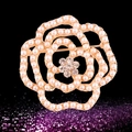 Golden camellia brooch with cream faux pearls and sparkling crystal center flower - xz4018 Camellia