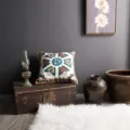 Ethnic floral embroidered cushion cover, vintage style square sofa pillow case for home decor. - 45*45 (No Core) / Small Green Butterfly