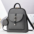 Grauer Rucksack aus Twill-Stoff mit schwarzem Lederbesatz und kleinem Rundbeutel - Schwarz