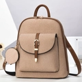 Eleganter Damen-Rucksack aus gewebtem Canvas mit braunem Lederbesatz und Münztasche - Braun