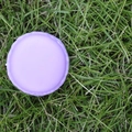 Lila Schmuckkästchen in Macaron-Form für Ringe und Ohrringe auf grünem Gras - Lila