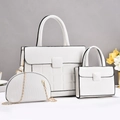 Three-piece white plaid embossed tote set with crossbody bag and golden chain hardware - White
