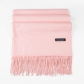 Light pink cashmere style scarf for women featuring delicate fringe and label detail - Baby Pink