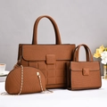 Ensemble de trois sacs à main marron en tissu texturé avec bordures noires chic - Jaune Terre