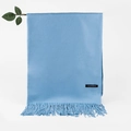 Light blue cashmere scarf with elegant tassel edges and minimalist brand label - Light Blue