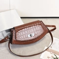 Brown crocodile embossed underarm shoulder bag with silver metal swivel lock - Coffee