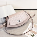 Pink crocodile pattern shoulder bag with metallic twist lock and elegant top handle - Khaki
