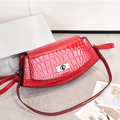 Chic bright red crocodile pattern leather shoulder bag with silver metal swivel lock - Burgundy