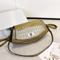 Chic olive green crocodile embossed crossbody bag with silver buckle and leather strap - Green
