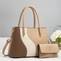 Borsa a mano minimalista in similpelle bicolore con pochette abbinata e tracolla regolabile - Albicocca