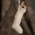 Chunky knit Christmas stocking in cream white with classic cable pattern and folded cuff - Small / Ivory