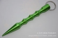 Macro detail of a green aluminum kubotan featuring ergonomic finger grooves and a sharp tip - Pointed Head Neon Green