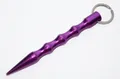 Detail of purple aluminum kubotan self-defense keychain with textured grip and ring - Pointed Head Purple